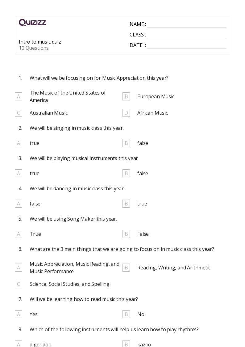 50+ Music worksheets for Kindergarten on Quizizz Free & Printable