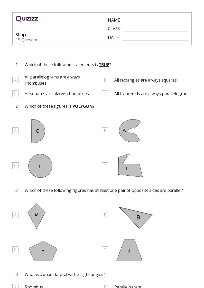 50+ Shapes worksheets for 6th Class on Quizizz Free & Printable