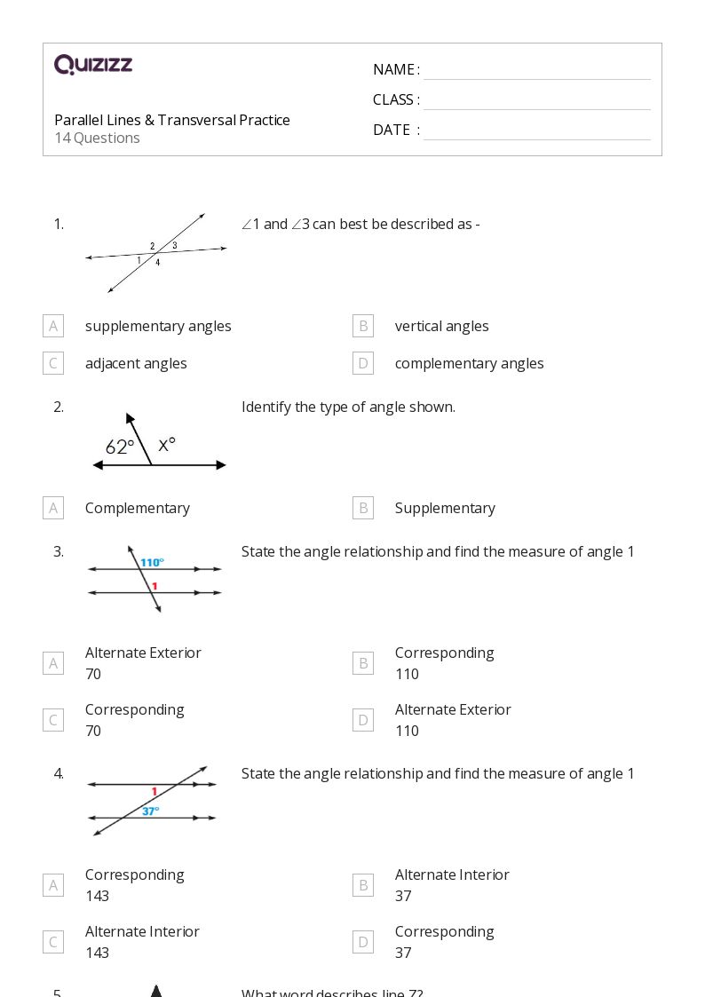 50+ transversal of parallel lines worksheets on Quizizz Free & Printable