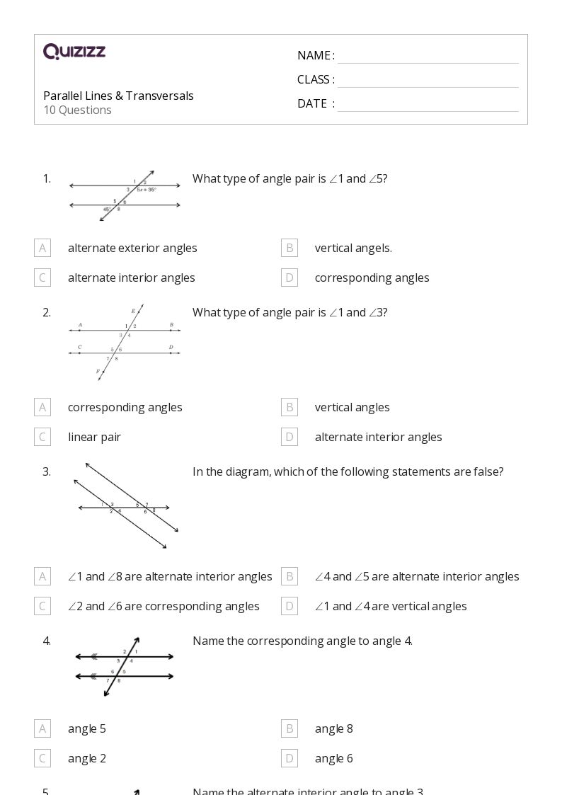 50+ transversal of parallel lines worksheets on Quizizz Free & Printable