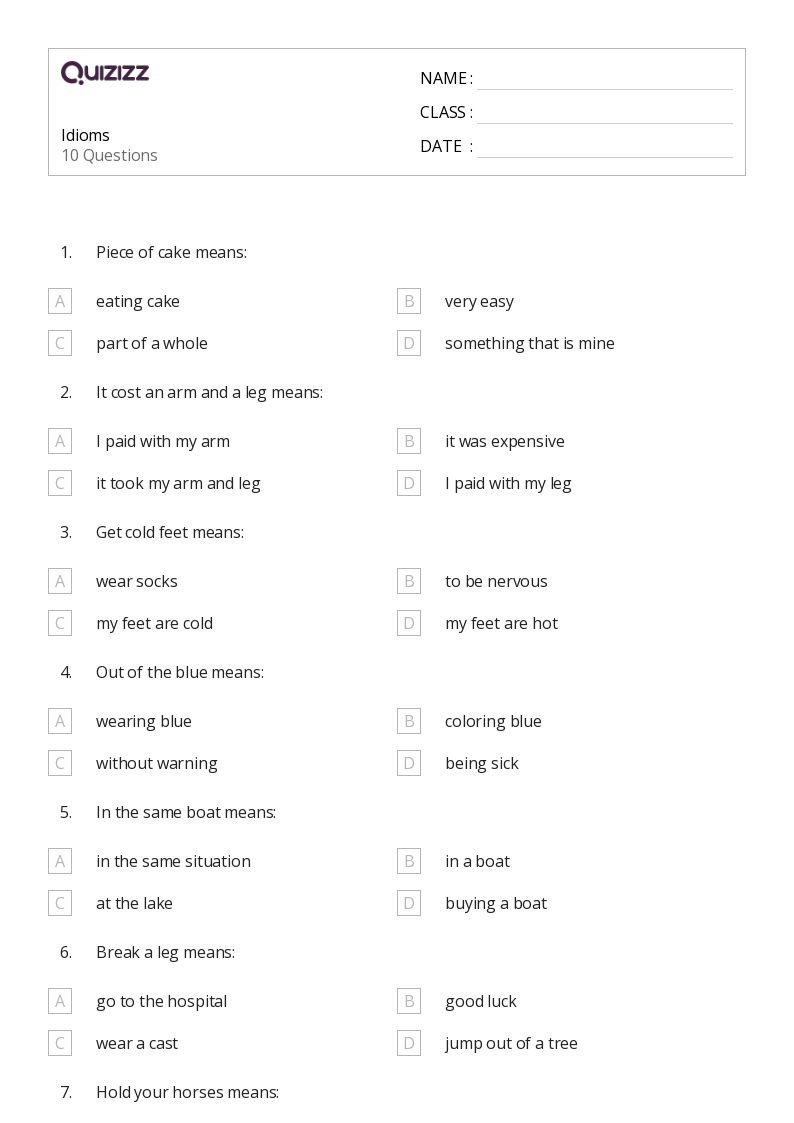 50+ Idioms worksheets on Quizizz | Free & Printable