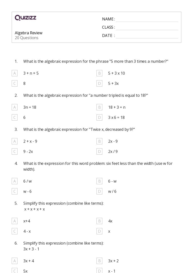 50+ algebra worksheets for 9th Grade on Quizizz | Free & Printable