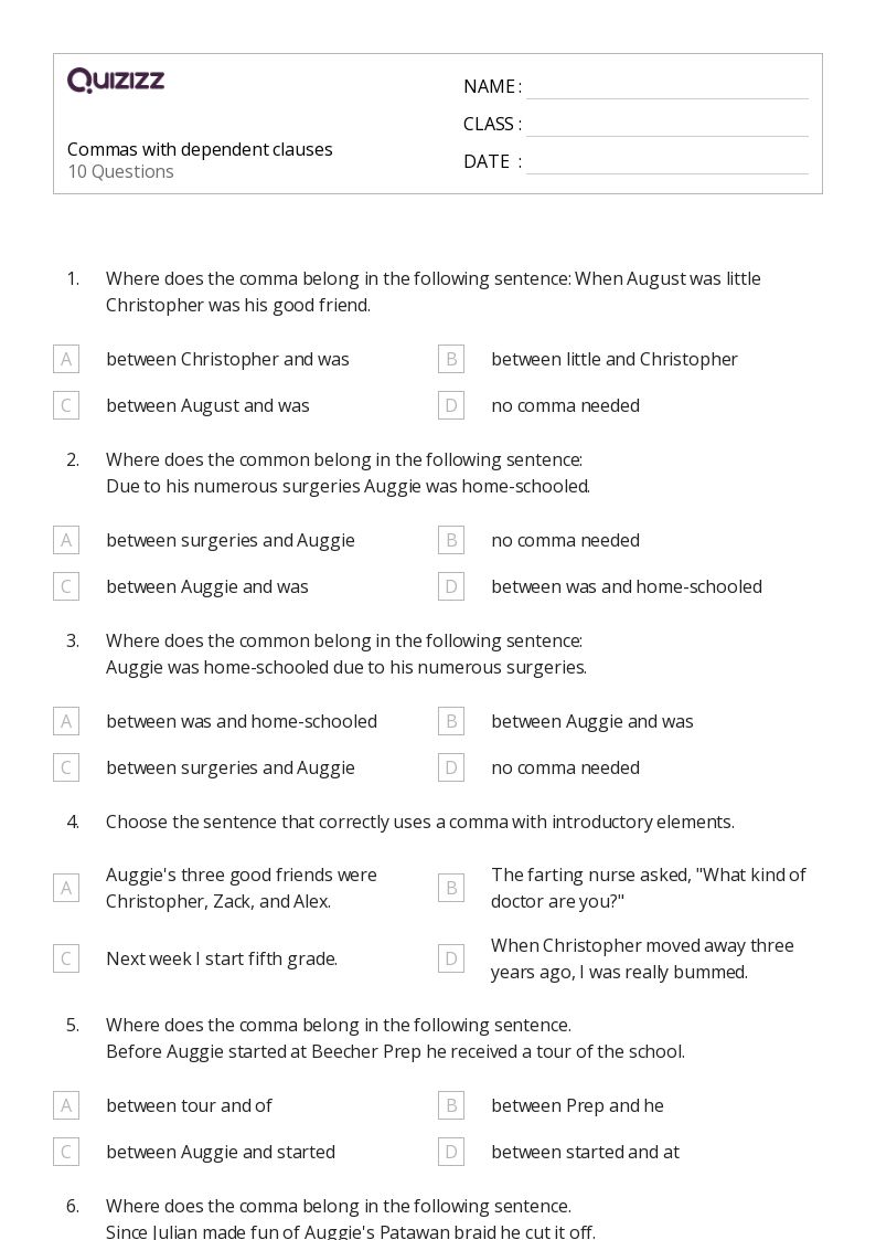 50+ Commas With Nonrestrictive Elements worksheets on Quizizz | Free