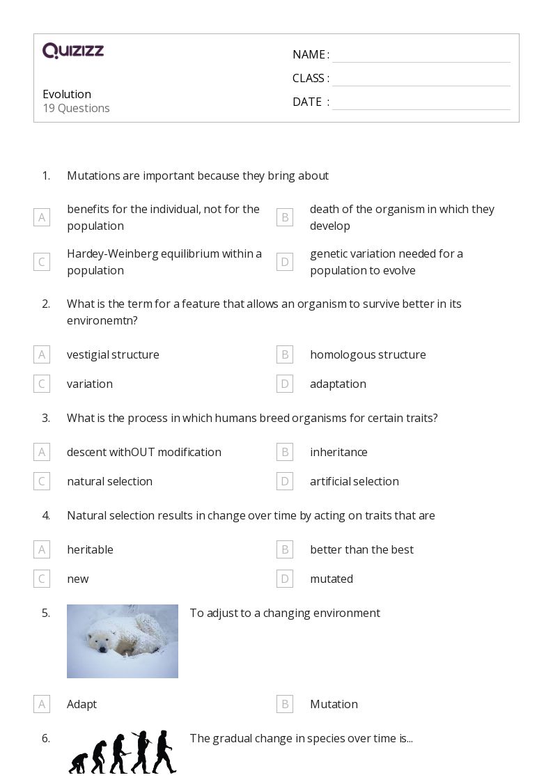 50+ Natural Selection and Adaptations worksheets on Quizizz Free & Printable