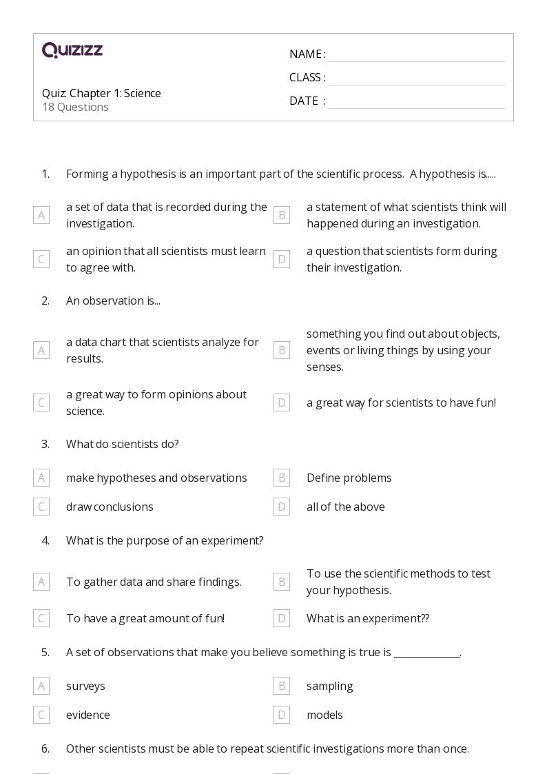 Printable High School Science Worksheets Quizizz