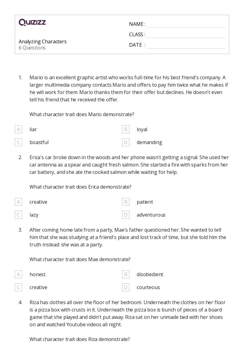 50+ Analyzing Character worksheets on Quizizz Free & Printable