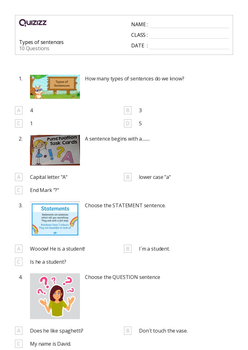50+ Types of Sentences worksheets for 2nd Grade on Quizizz Free & Printable