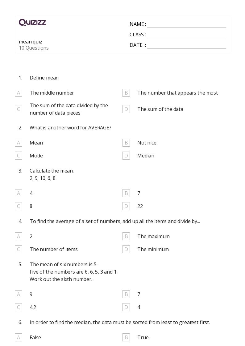 50+ mean worksheets for 11th Class on Quizizz Free & Printable