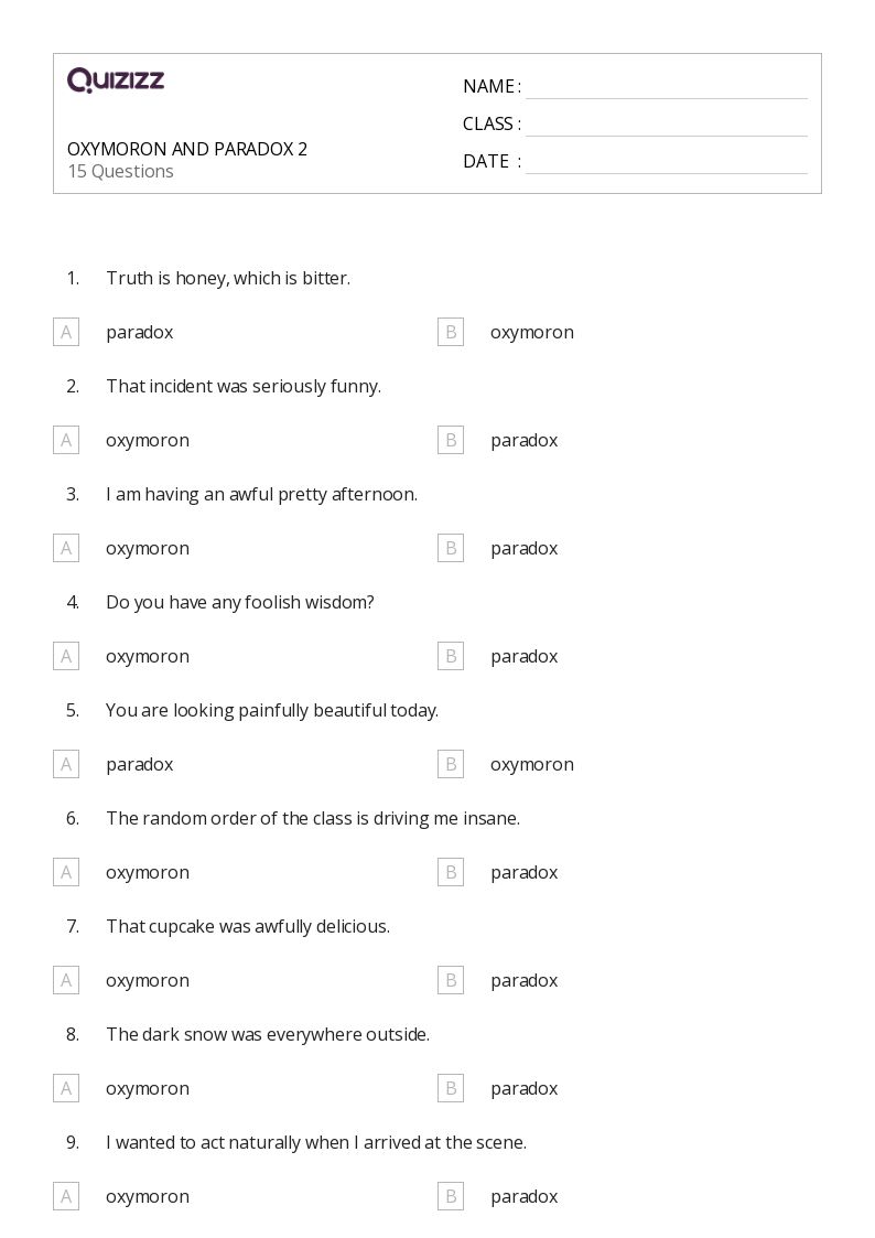 50+ Oxymoron worksheets for 3rd Year on Quizizz | Free & Printable