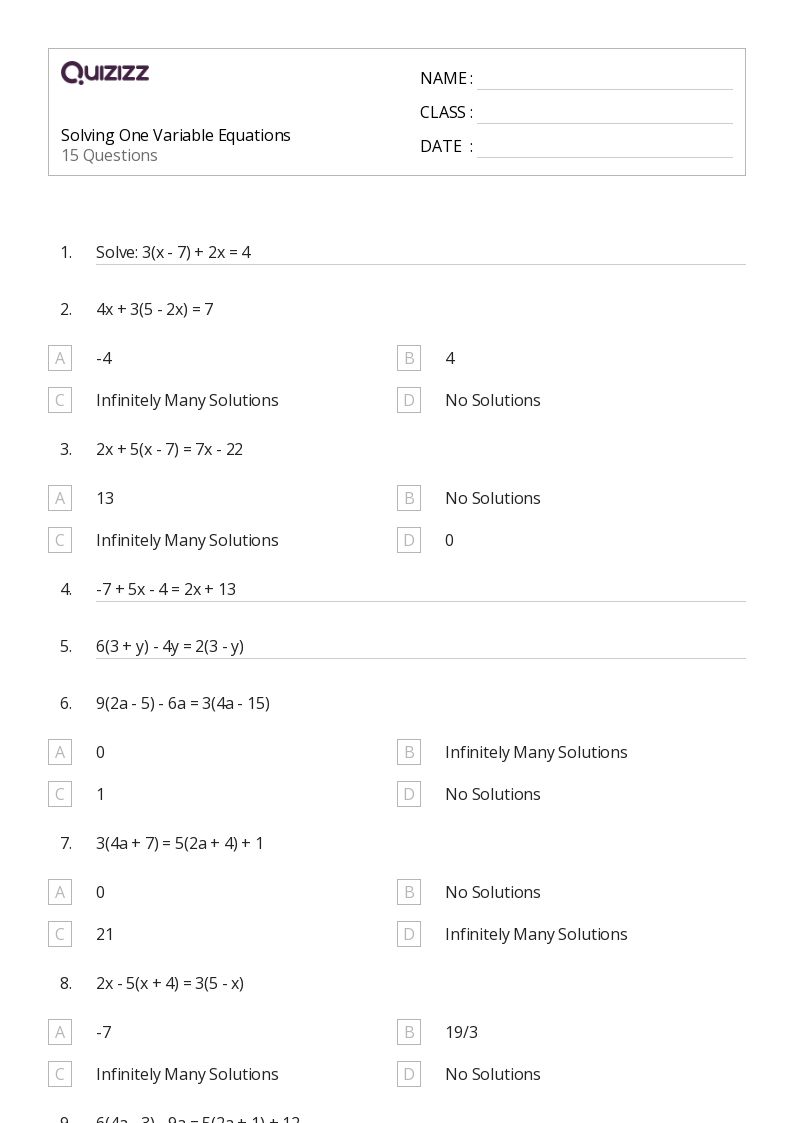 50+ One-Variable Equations worksheets on Quizizz | Free & Printable