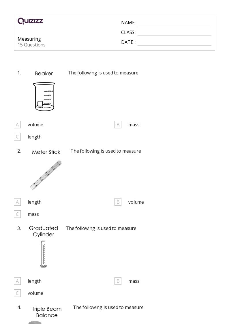50+ Measuring with Standard Tools worksheets for 6th Class on Quizizz