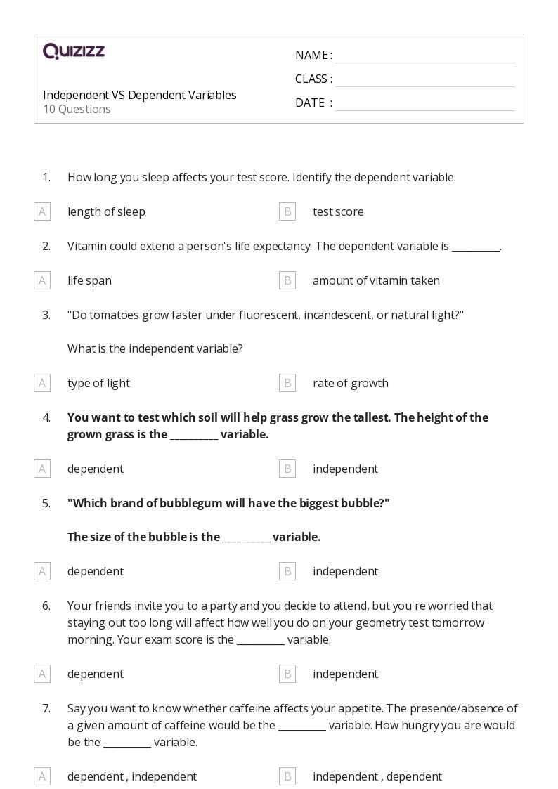 50+ dependent variables worksheets on Quizizz | Free & Printable