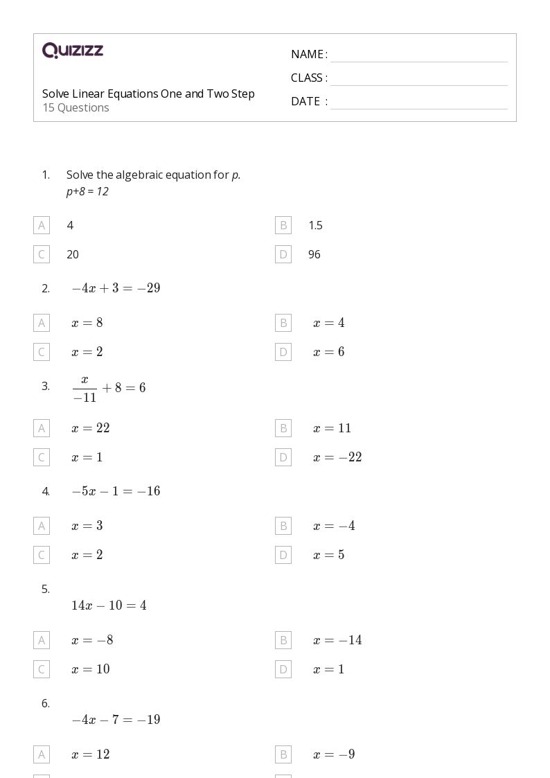 50+ Linear Equations worksheets for 6th Grade on Quizizz Free & Printable