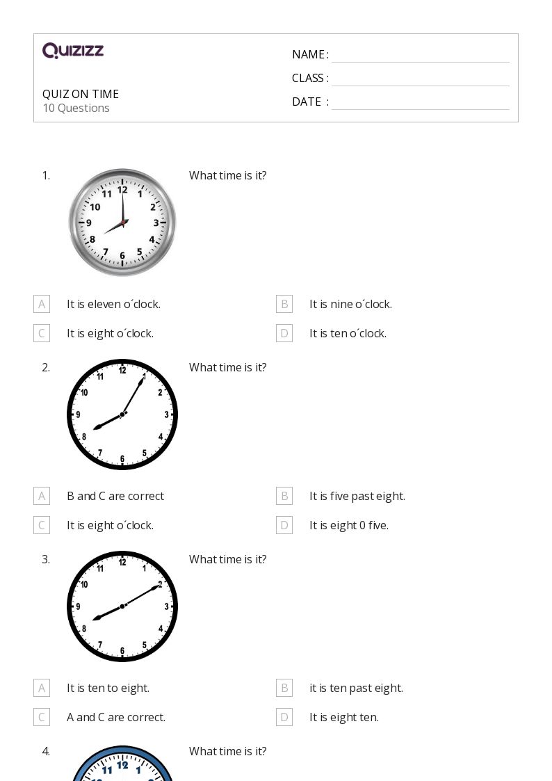 50+ Time worksheets for 4th Class on Quizizz Free & Printable