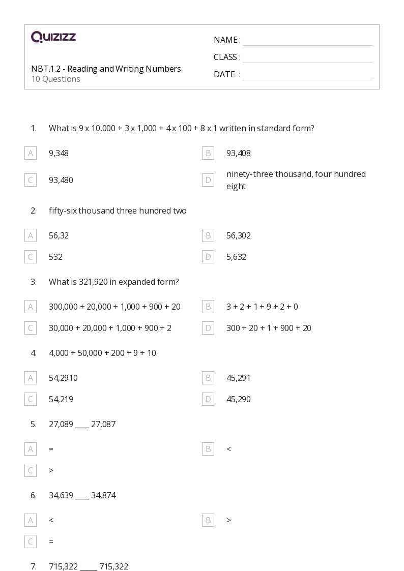 50+ Writing Numbers 010 worksheets for 4th Year on Quizizz Free & Printable