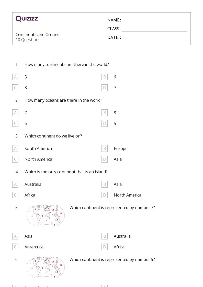 50+ continents worksheets for 4th Year on Quizizz Free & Printable