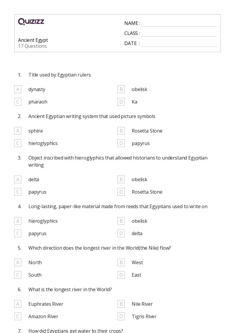 50+ ancient egypt worksheets for 10th Grade on Quizizz Free & Printable