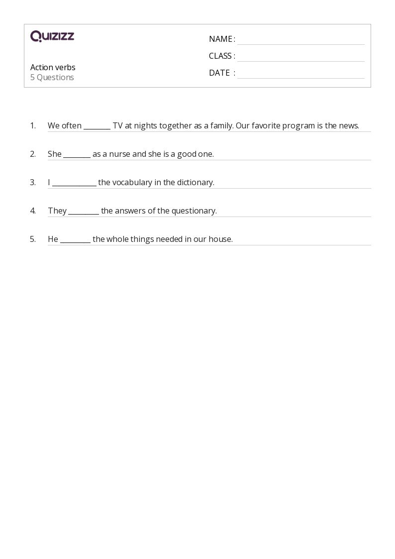 50+ Action Verbs worksheets for 7th Class on Quizizz Free & Printable