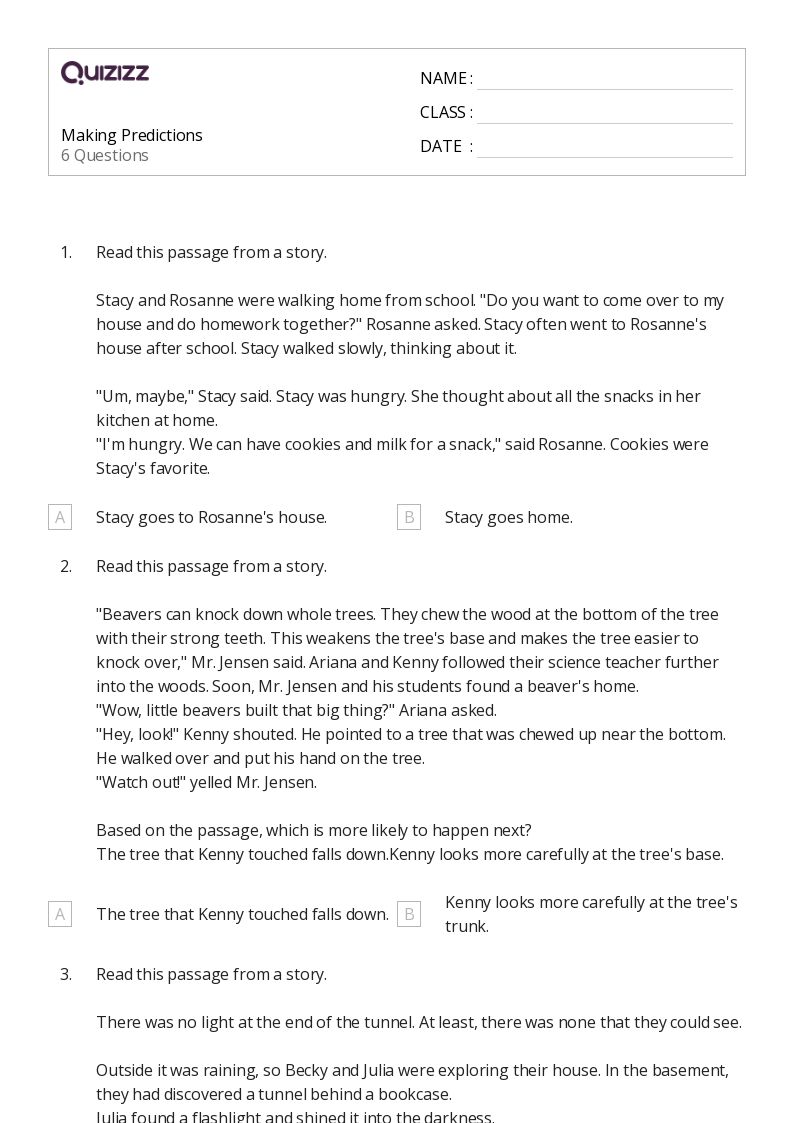 50+ Making Predictions worksheets for 4th Grade on Quizizz Free
