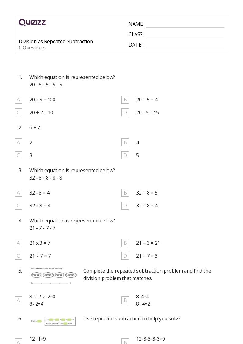 50+ Repeated Subtraction worksheets for 2nd Grade on Quizizz Free & Printable