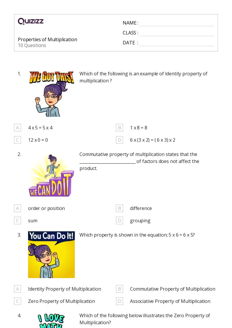 50+ Properties of Multiplication worksheets on Quizizz Free & Printable