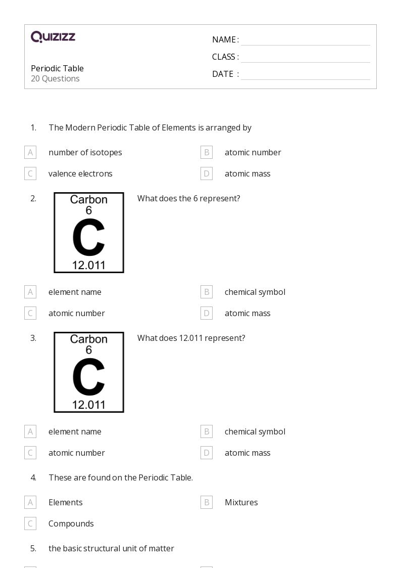 50+ periodic table worksheets for 9th Grade on Quizizz | Free & Printable