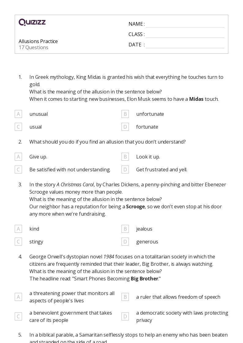 50+ Allusions worksheets for 8th Year on Quizizz Free & Printable