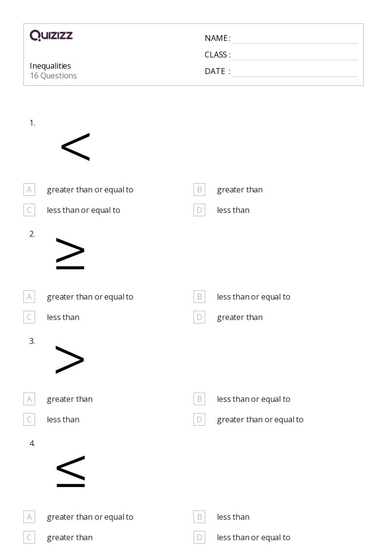 50+ Inequalities worksheets for 8th Grade on Quizizz Free & Printable