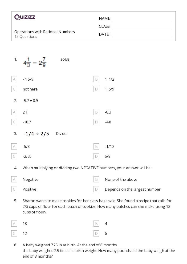 50+ Operations With Rational Numbers worksheets for 7th Class on Quizizz Free & Printable