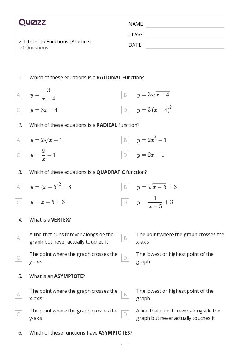 50+ radical equations and functions worksheets for 10th Year on Quizizz Free & Printable