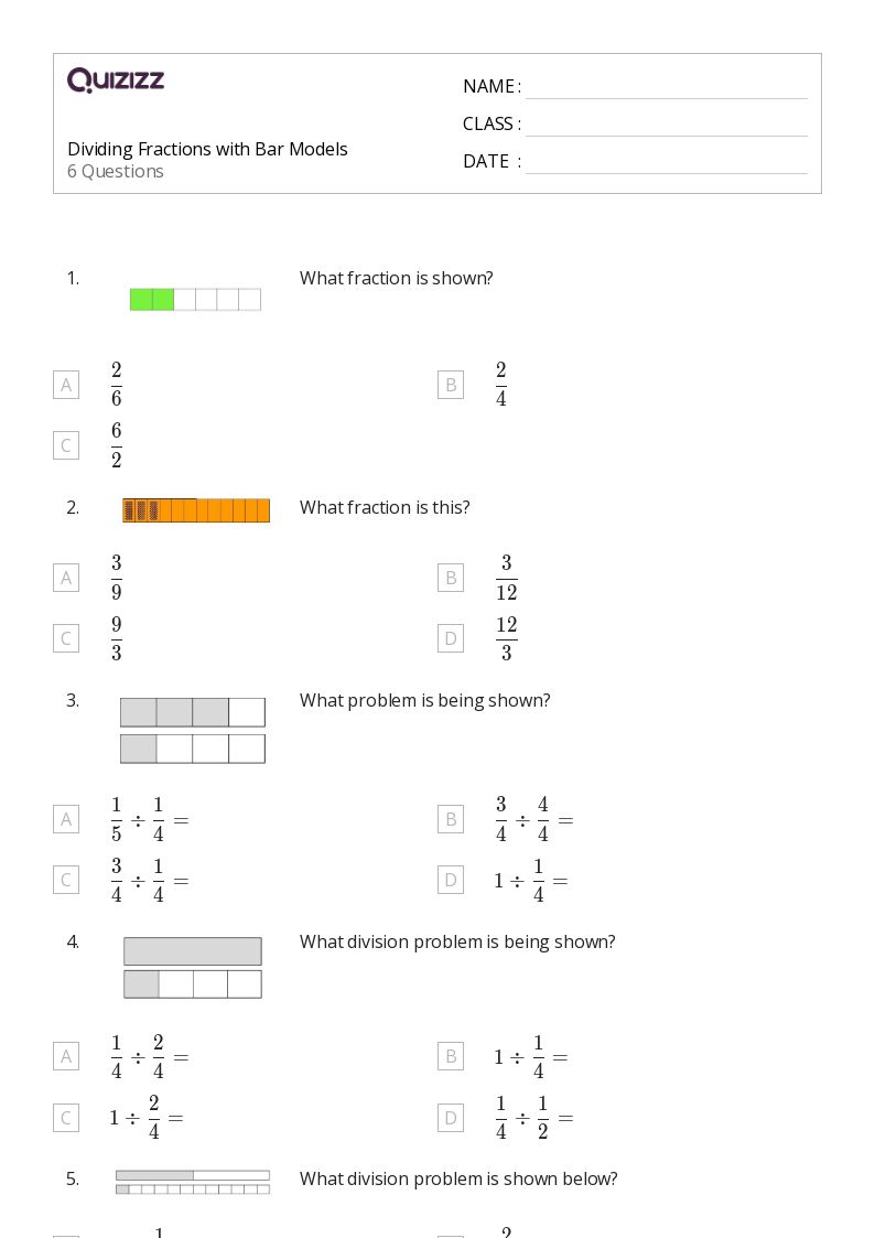 50+ Fraction Models worksheets for 6th Grade on Quizizz Free & Printable