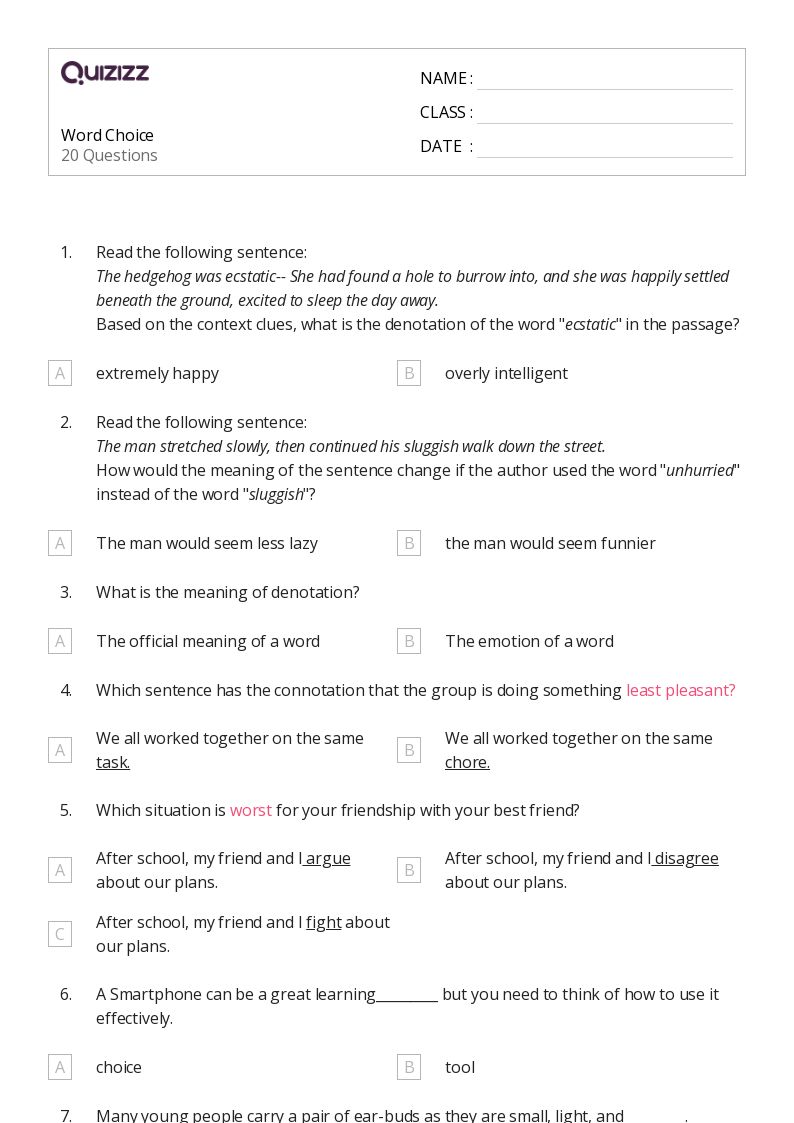 50+ Analyzing Word Choice worksheets for 6th Class on Quizizz | Free