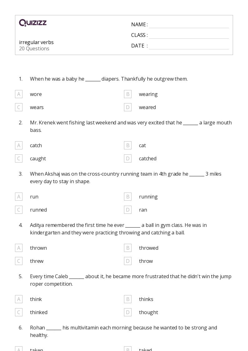 50+ Verbs worksheets for 6th Grade on Quizizz Free & Printable