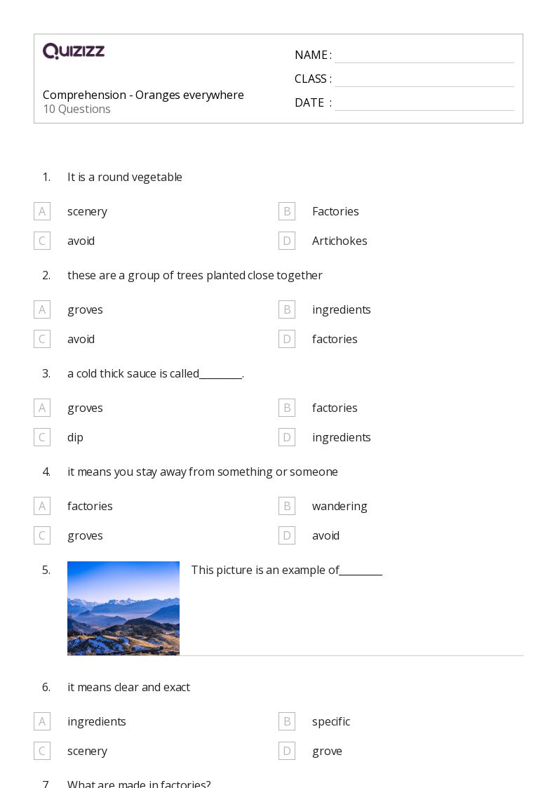50+ Picture Comprehension worksheets for 5th Class on Quizizz Free
