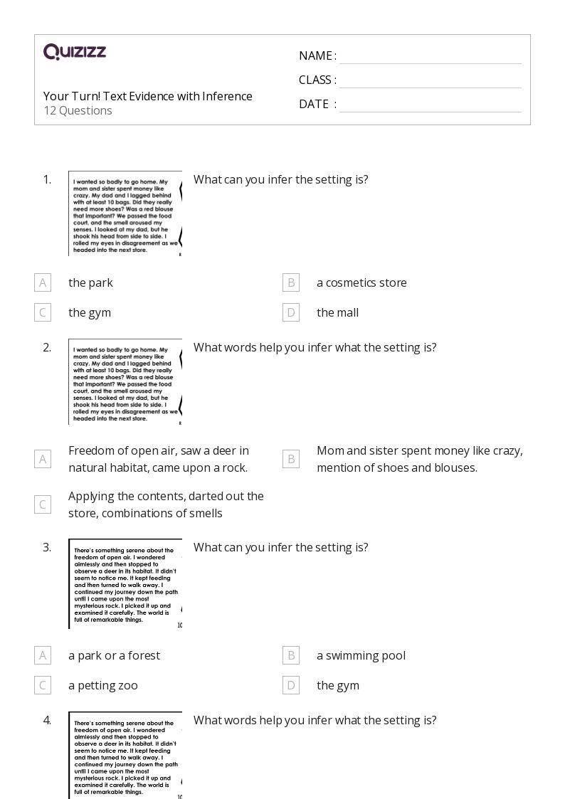 50+ Text Evidence worksheets on Quizizz Free & Printable