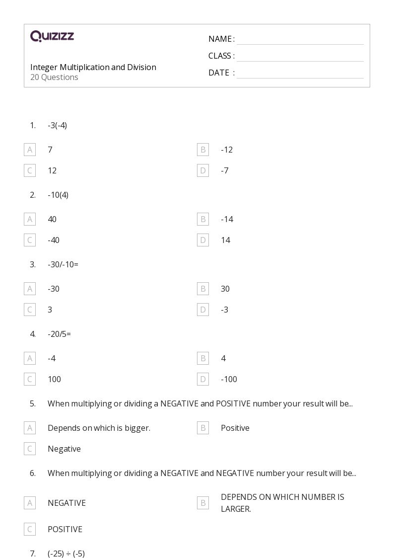 50+ Division worksheets for 7th Grade on Quizizz Free & Printable
