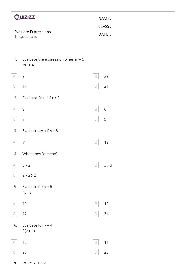 50+ Expressions worksheets for 7th Class on Quizizz | Free & Printable