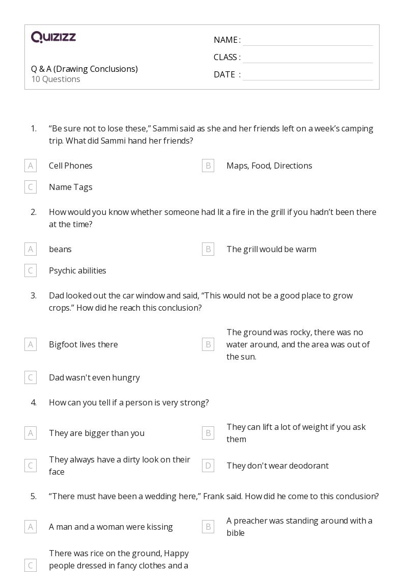 50+ Making Inferences and Drawing Conclusions worksheets for 9th Grade