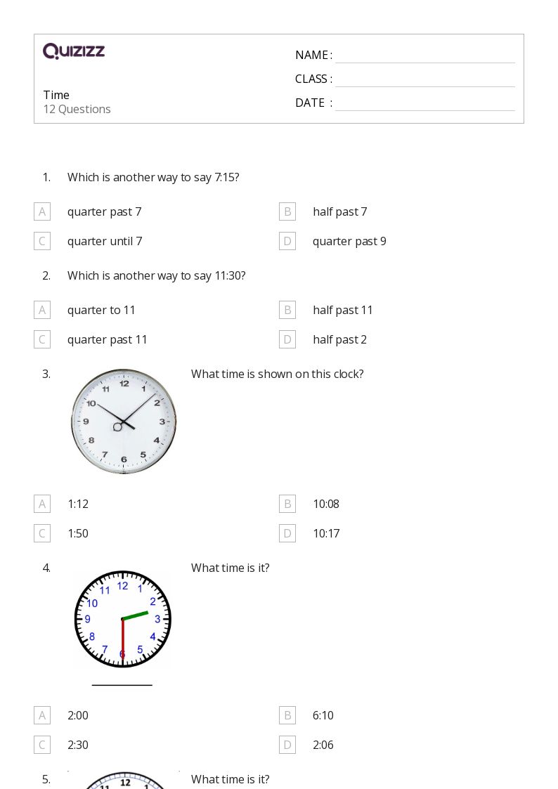50+ Time worksheets for 4th Class on Quizizz Free & Printable