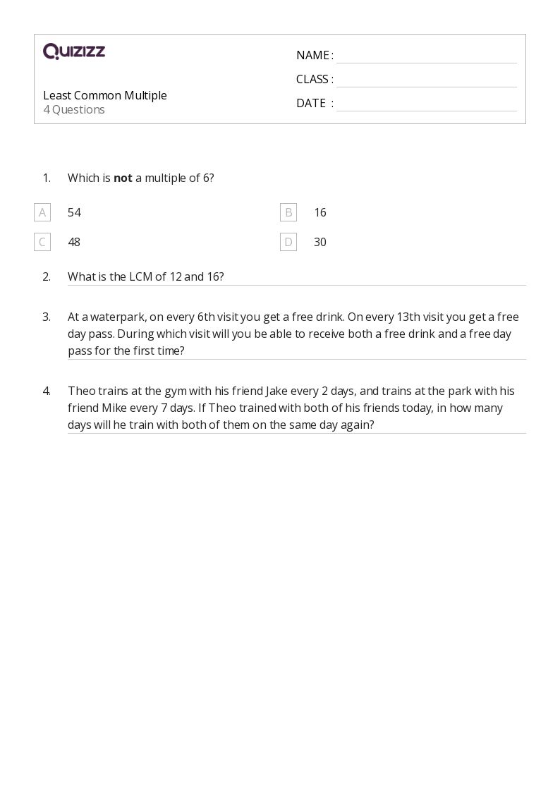 50+ Least Common Multiple worksheets for 6th Class on Quizizz Free & Printable