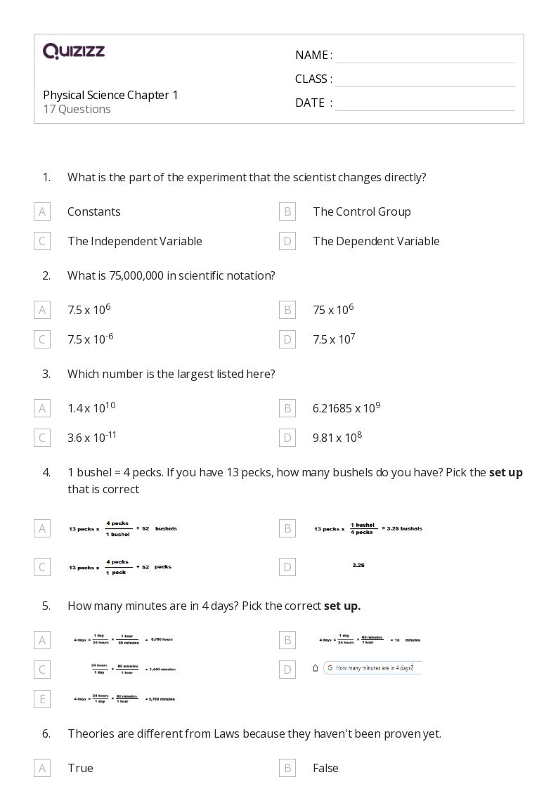 50+ Physical Science worksheets for 9th Class on Quizizz Free & Printable