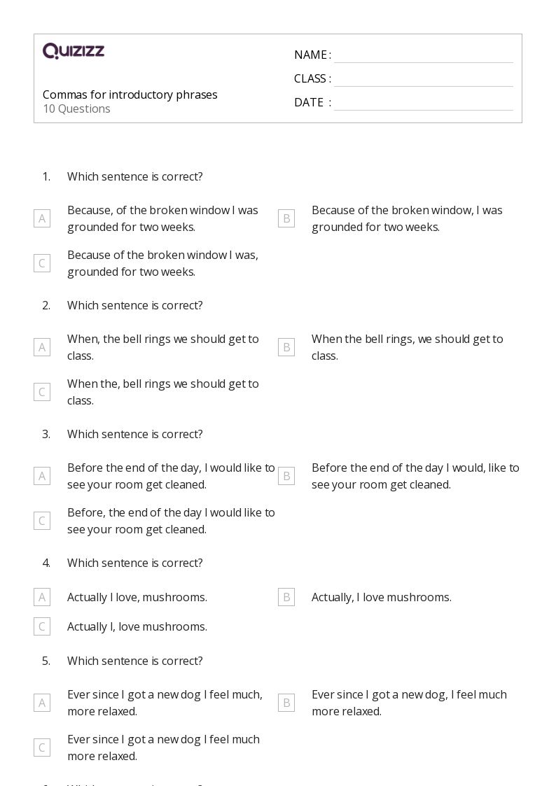50+ Commas worksheets for 3rd Grade on Quizizz Free & Printable