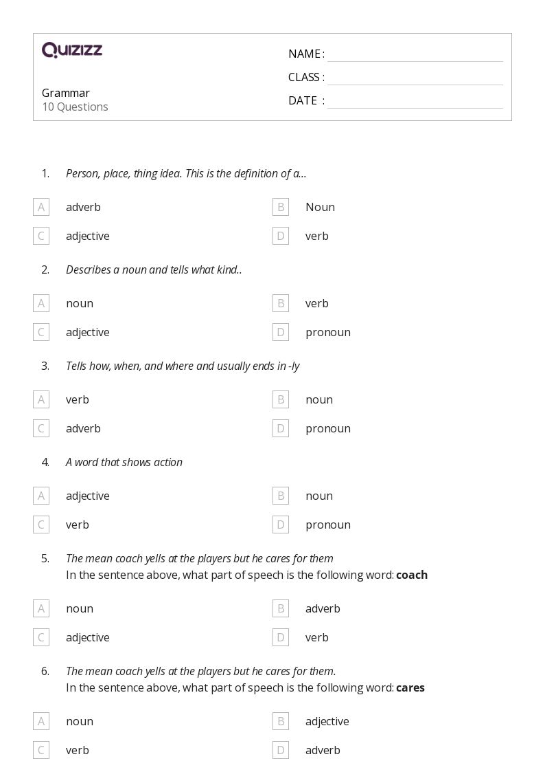 50+ Grammar worksheets for 6th Grade on Quizizz | Free & Printable