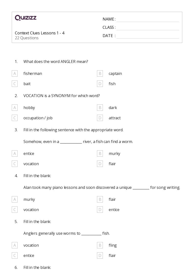 50+ Determining Meaning Using Context Clues worksheets for 7th Grade on Quizizz Free & Printable