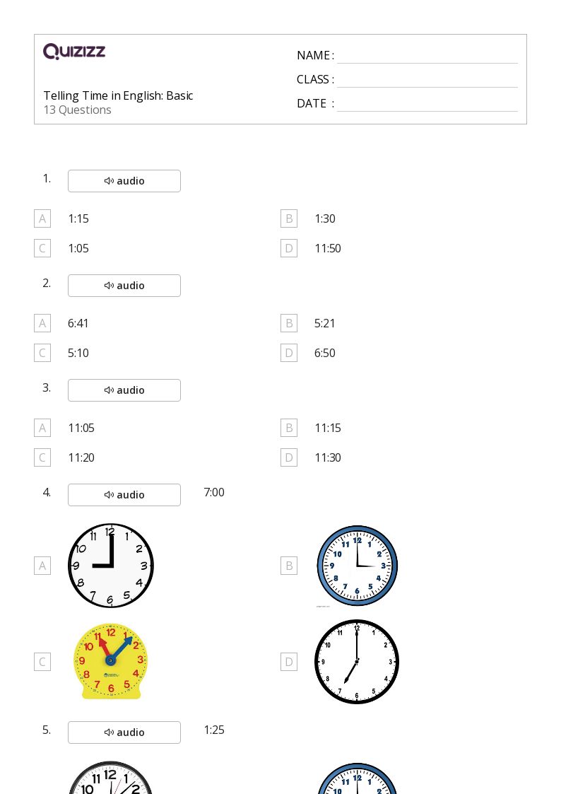 50+ Time worksheets for Kindergarten on Quizizz Free & Printable