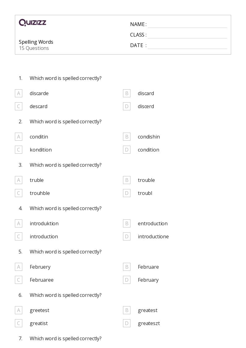 50+ Spelling worksheets for 5th Grade on Quizizz Free & Printable