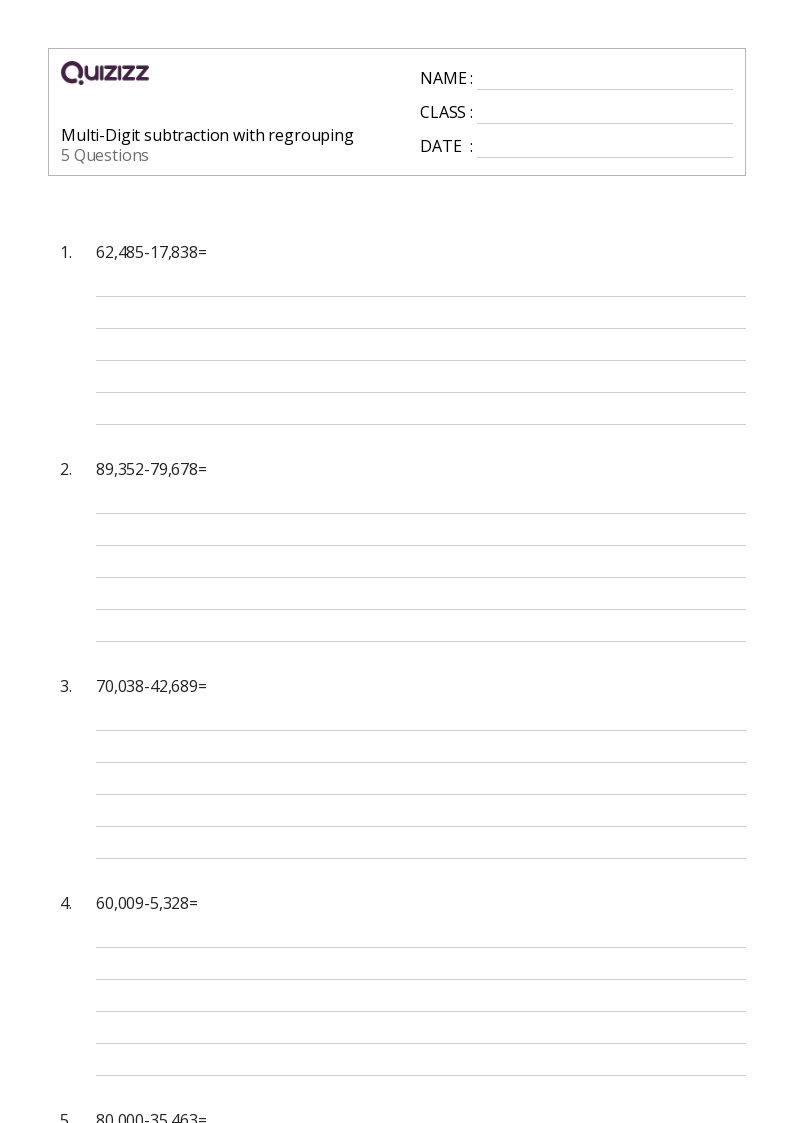 50+ MultiDigit Subtraction worksheets for 4th Year on Quizizz Free & Printable