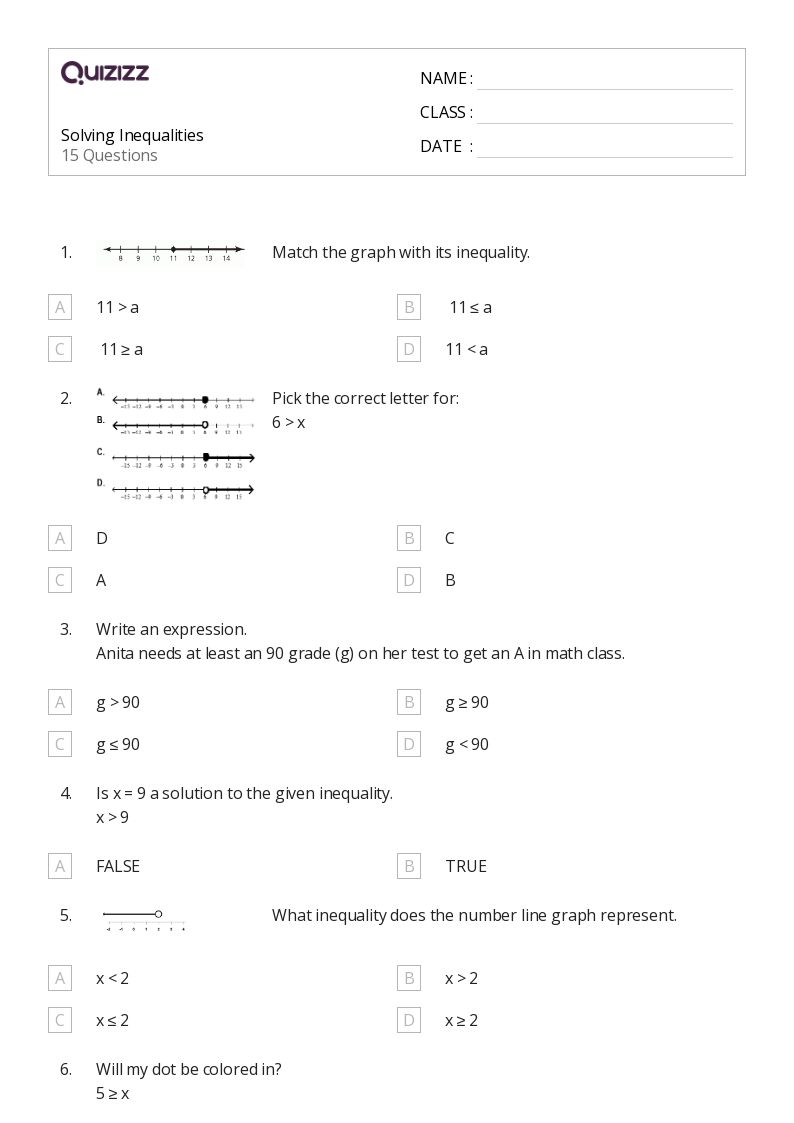 50+ Inequalities worksheets for 8th Grade on Quizizz Free & Printable
