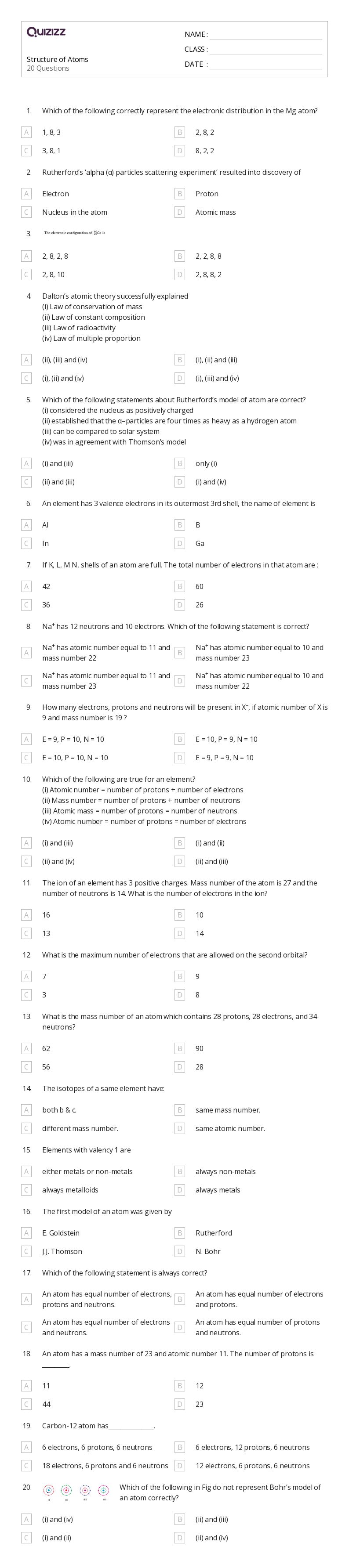 50+ electronic structure of atoms worksheets for 9th Grade on Quizizz