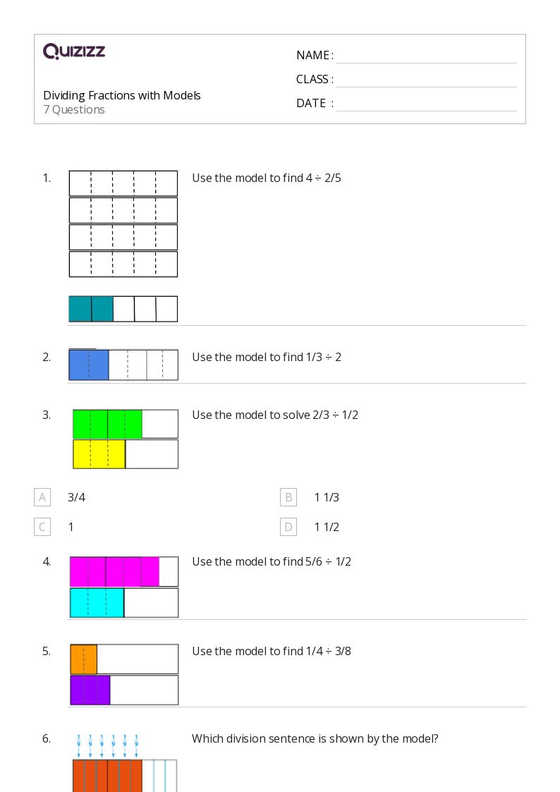 50+ Fraction Models worksheets for 6th Class on Quizizz Free & Printable
